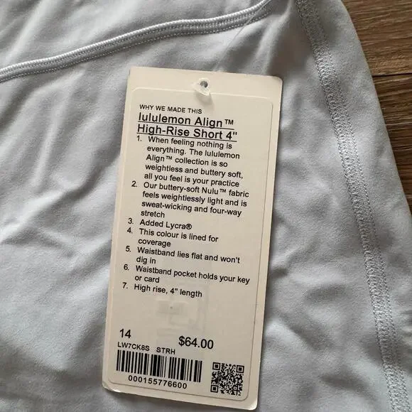 Lululemon Align Biker Short High Rise 4” Double Lined Starch Blue Size 14 NWT